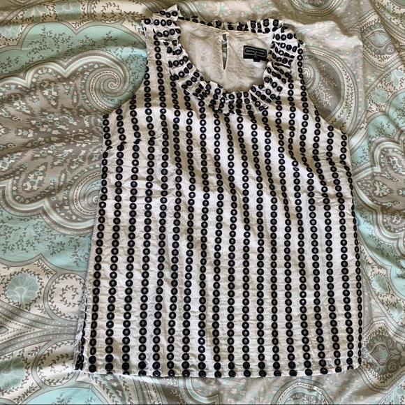 Duffield Lane Tops - Navy and white eyelet top